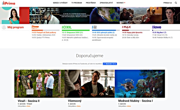 Titulní stránka webu iPrima