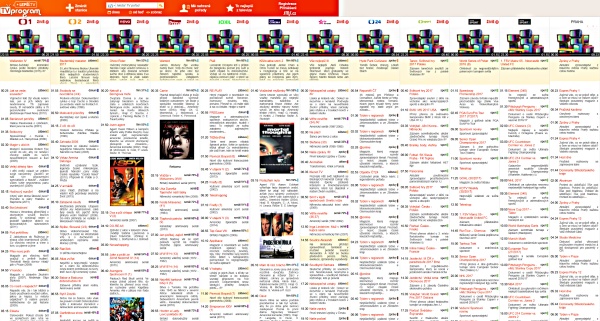 Titulka programů televizí - www.tvprogram.cz - možnost individuálního nastavení stanic