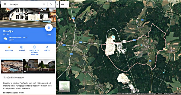 Mapy Google - Kaznějov - satelitní mapa